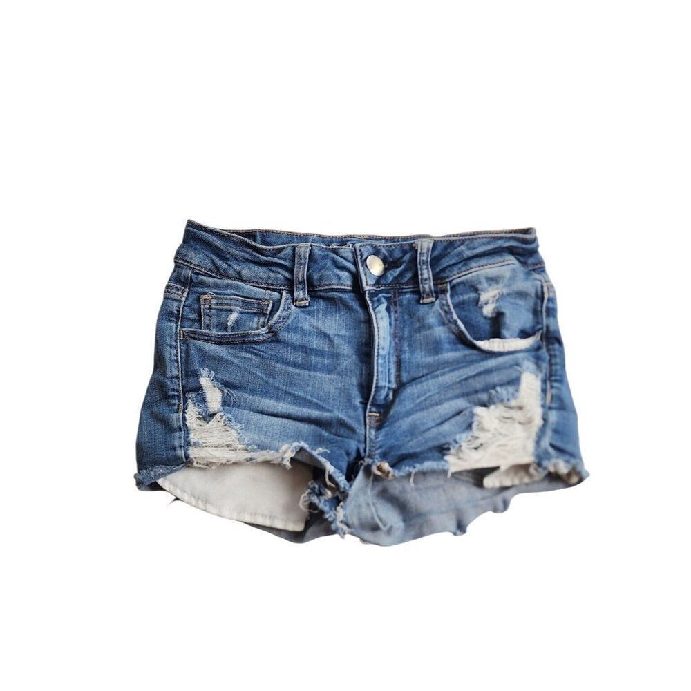 American Eagle Hi-Rise Shortie Size 4 Distressed Denim Shorts